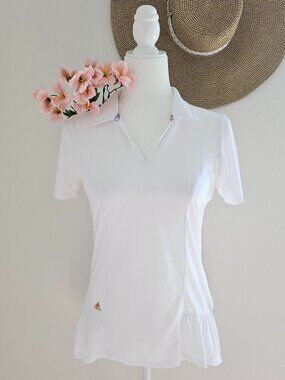 Adidas White Golf Tennis Top Ruffle Hem Short Sleeve Performance Shirt Size M